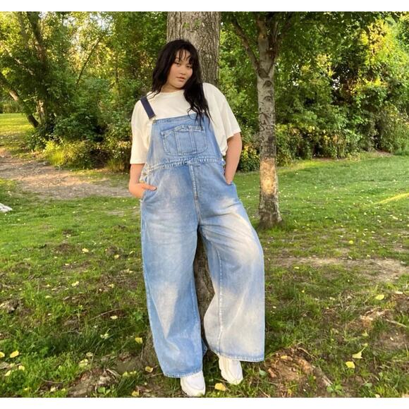 Cider Denim - Cider Women's Wide Leg Bib Cargo Overalls Denim Size 1X Blue
